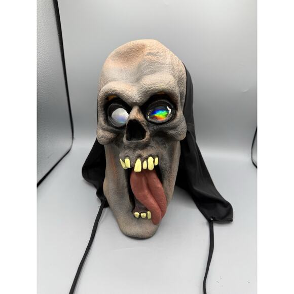 Vintage Creepy Skull Halloween Mask w/ Holographic Eyes & Tongue - Picture 1 of 8